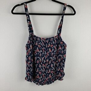 Torrid Women's Size 1 Challis Floral Smocked Tank Top Dark Blue